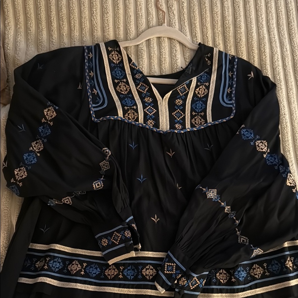 Zara Black Blouse with Blue Embroidery